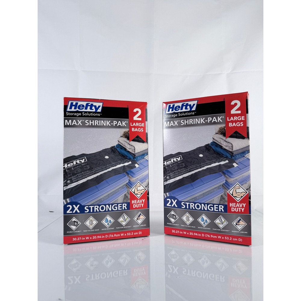 Hefty Max Shrink-Pak Large Vacuum Storage Bags 2pk Heavy Duty Black 4 Bags Total